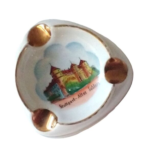 RW Bavaria Porcelain Ashtray Dish Gold Trim Stuttgart Altes Schloss Trinket Vtg. - Picture 7 of 16